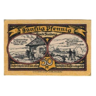 Banknote, Germany, Freiberg Stadt, 50 Pfennig, personnage, 1921, AU(55-58)
