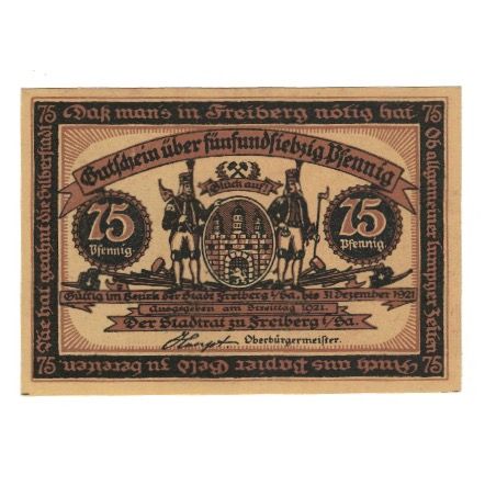 Banknote, Germany, Freiberg Stadt, 75 Pfennig, personnage 1, 1921, 1921-12-31