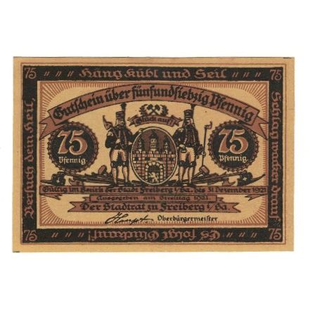 Billet, Allemagne, Freiberg Stadt, 75 Pfennig, personnage 2, 1921, 1921-12-31