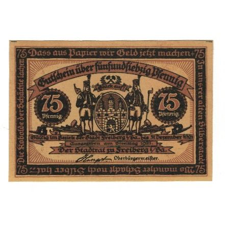 Banknote, Germany, Freiberg Stadt, 75 Pfennig, personnage 3, 1921, 1921-12-31