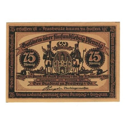 Banknote, Germany, Freiberg Stadt, 75 Pfennig, personnage 4, 1921, 1921-12-31