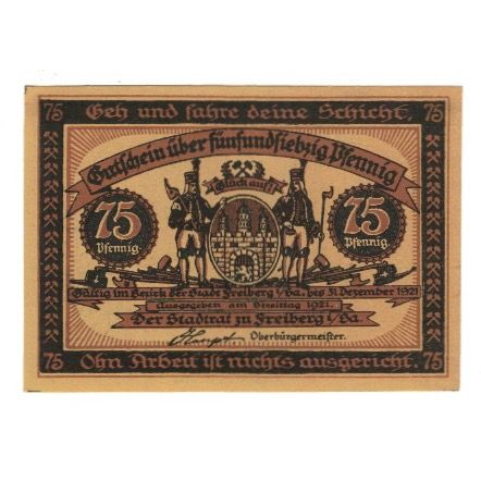 Billet, Allemagne, Freiberg Stadt, 75 Pfennig, personnage 7, 1921, 1921-12-31