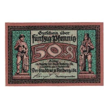 Banknote, Germany, Freiberg Stadt, 50 Pfennig, personnage, 1918, 1918-12-31