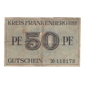 Banknote, Germany, Frankenberg a. Eder Kreis, 50 Pfennig, valeur faciale, 1918