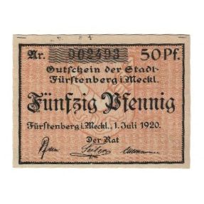 Banconote, Germania, Fürstenberg Stadt, 50 Pfennig, valeur faciale, 1920