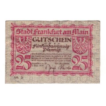 Banconote, Germania, Frankfurt am Main Stadt, 25 Pfennig, N.D, 1919, 1919-11-01