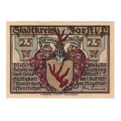 Banknote, Germany, Forst i.L. Stadt, 25 Pfennig, Ville, 1921, 1921-07-01