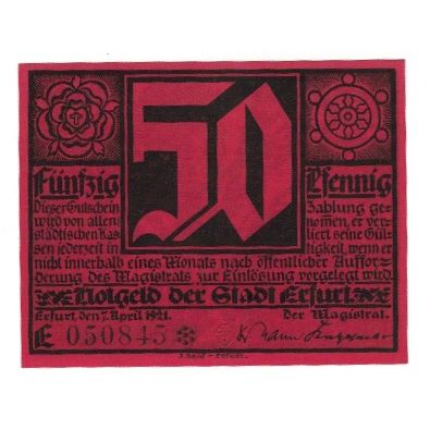 Banknote, Germany, Erfurt Stadt, 50 Pfennig, personnage, 1921, 1921-04-07