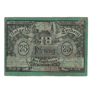 Banknote, Germany, Cochem Landkreis, 25 Pfennig, paysage, 1921, EF(40-45)