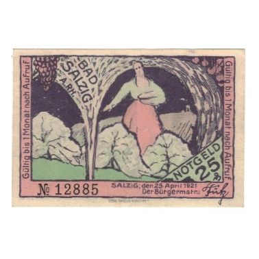 Banknote, Germany, Salzig, Bad Gemeinde, 25 Pfennig, paysage, 1921, 1921-04-25