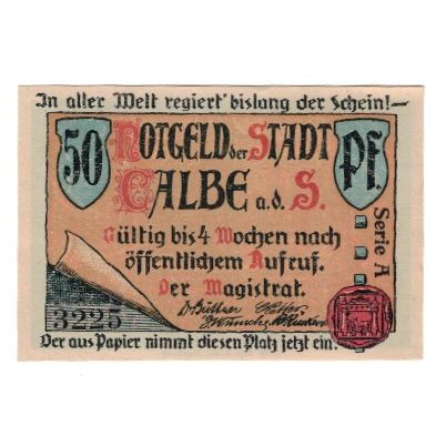 Banknote, Germany, Calbe a.d. Saale Stadt, 50 Pfennig, Arbres, undated (1921)
