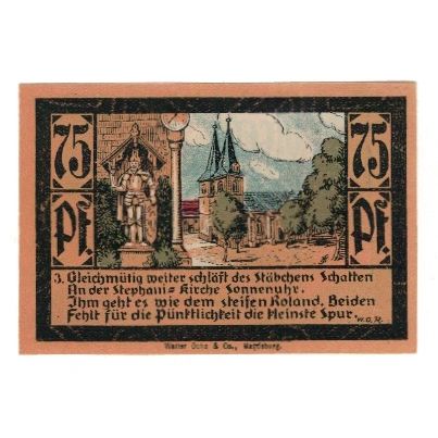 Banknote, Germany, Calbe a.d. Saale Stadt, 75 Pfennig, Eglise, undated (1921)