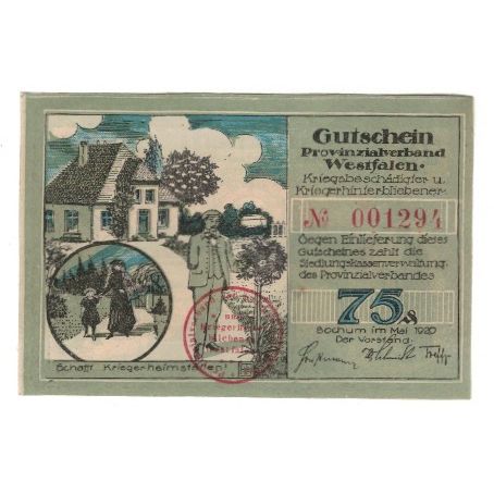 Banknote, Germany, Bochum Provinzialverband Kriegsbeschädigter und