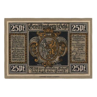 Banknote, Germany, Greiffenberg Stadtsparkasse, 25 Pfennig, personnage, 1920