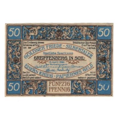 Banknote, Germany, Greiffenberg Stadtsparkasse, 50 Pfennig, paysage, 1920