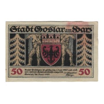 Banknote, Germany, Goslar Stadt, 50 Pfennig, Blason, 1920, 1920-06-01