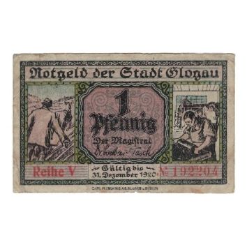 Billet, Allemagne, Glogau Stadt, 1 Pfennig, bateau, 1920, 1920-12-31, TTB