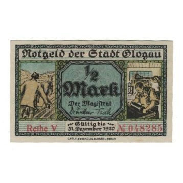 Banknote, Germany, Glogau Stadt, 1/2 Mark, Batiment, 1920, 1920-12-31
