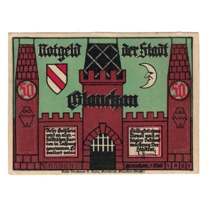 Banknote, Germany, Glauchau Stadt, 50 Pfennig, personnage, 1921, 1921-05-01