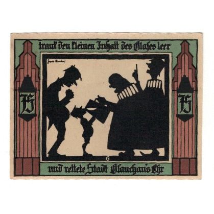 Banknote, Germany, Glauchau Stadt, 75 Pfennig, personnage, 1921, 1921-05-01