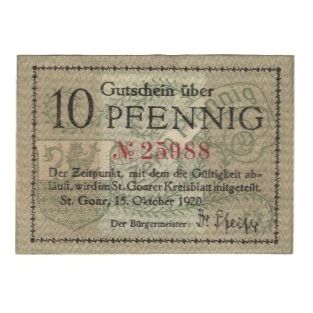 Banknote, Germany, St. Goar Stadt, 10 Pfennig, Batiment, 1920, 1920-10-15