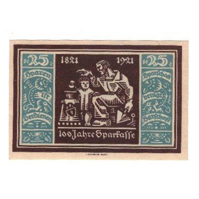 Banknote, Germany, Glatz Städtische Sparkasse, 25 Pfennig, personnage 1, 1921