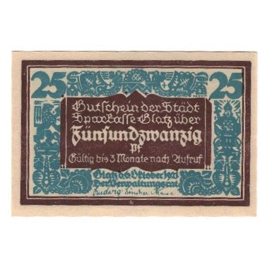 Banknote, Germany, Glatz Städtische Sparkasse, 25 Pfennig, personnage 2, 1921