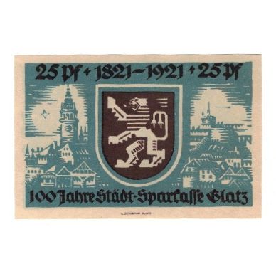 Banknote, Germany, Glatz Städtische Sparkasse, 25 Pfennig, Blason, 1921