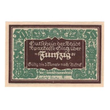 Banknote, Germany, Glatz Städtische Sparkasse, 50 Pfennig, personnage, 1921