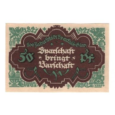 Banknote, Germany, Glatz Städtische Sparkasse, 50 Pfennig, personnage 2, 1921