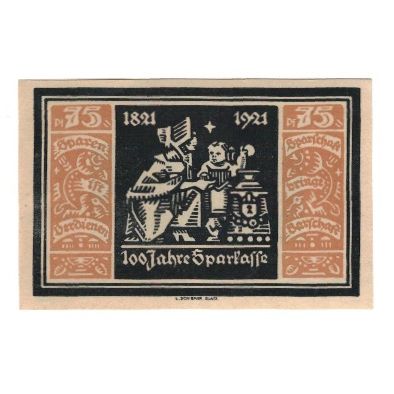 Banknote, Germany, Glatz Städtische Sparkasse, 75 Pfennig, personnage, 1921