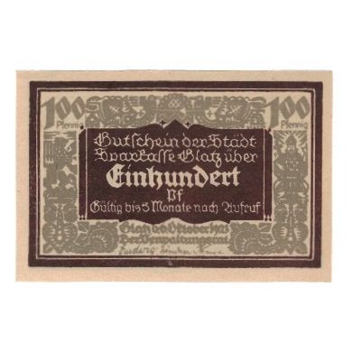 Billet, Allemagne, Glatz Städtische Sparkasse, 100 Pfennig, personnage 1, 1921