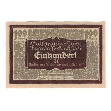 Banknote, Germany, Glatz Städtische Sparkasse, 100 Pfennig, personnage 2, 1921