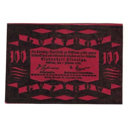 Banknote, Germany, Güstrow Stadt, 100 Pfennig, Batiment, 1922, 1922-12-31