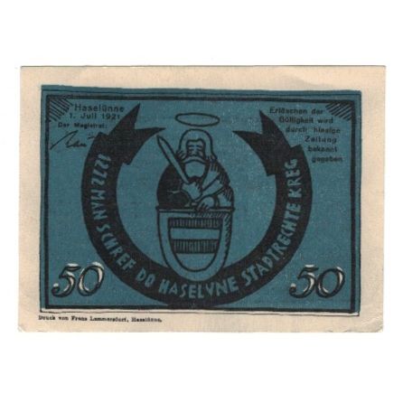 Billet, Allemagne, Haselünne Stadt, 50 Pfennig, personnage, 1921, 1921-10-01