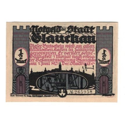 Billet, Allemagne, Glauchau Stadt, 1/2 Mark, personnage 2, 1921, 1921-05-01