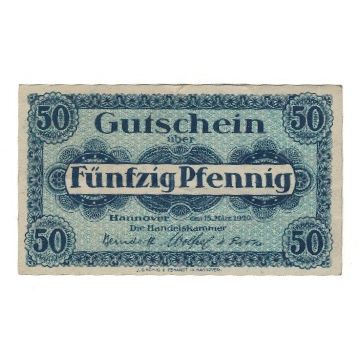 Banknote, Germany, Hannover Handelskammer, 50 Pfennig, Texte, 1917, 1917-10-01