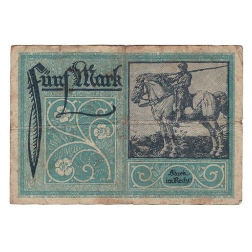 Banknote, Germany, Frankfurt am Main Stadt, 5 Mark, cavalier, 1919, 1919-02-01