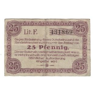 Billet, Allemagne, Hannover Handelskammer, 25 Pfennig, Texte, 1919, 1919-12-01