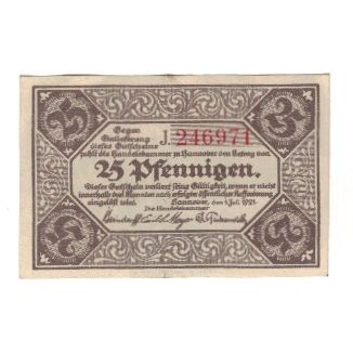 Banknote, Germany, Hannover Handelskammer, 25 Pfennig, Eglise, 1921, 1921-07-01