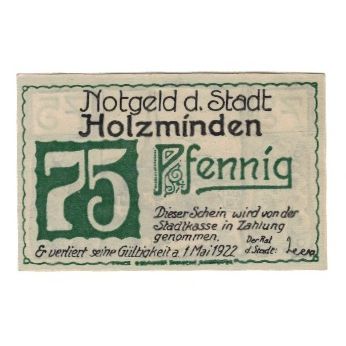 Banknote, Germany, Holzminden Stadt, 75 Pfennig, paysage, 1922, 1922-05-01