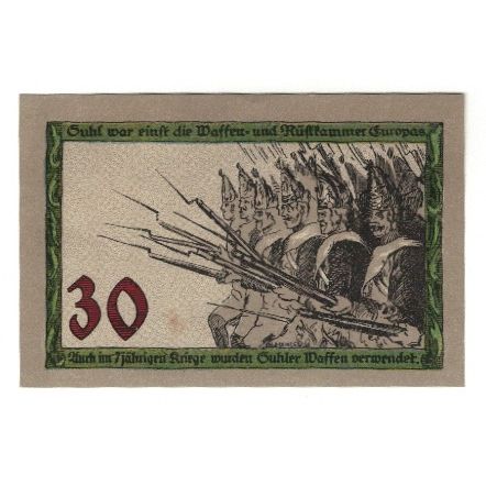 Banknote, Germany, Suhl Stadt, 30 Pfennig, personnage, 1922, AU(55-58)