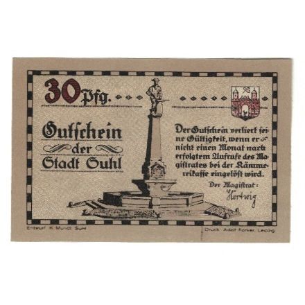 Banknote, Germany, Suhl Stadt, 30 Pfennig, personnage 1, 1922, AU(55-58)