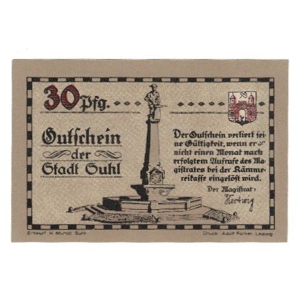 Billet, Allemagne, Suhl Stadt, 30 Pfennig, personnage 2, 1922, SUP, Mehl:1303.1