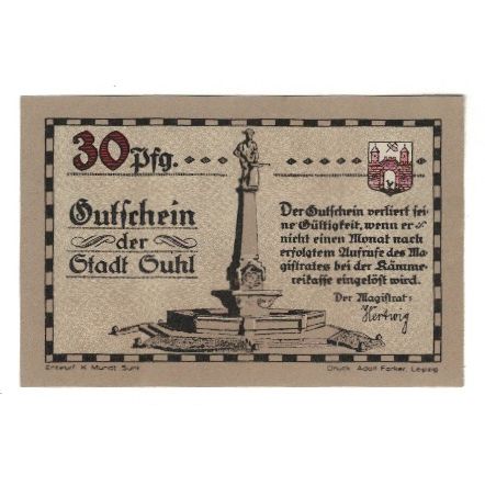Banknote, Germany, Suhl Stadt, 30 Pfennig, cavalier, 1922, AU(55-58)