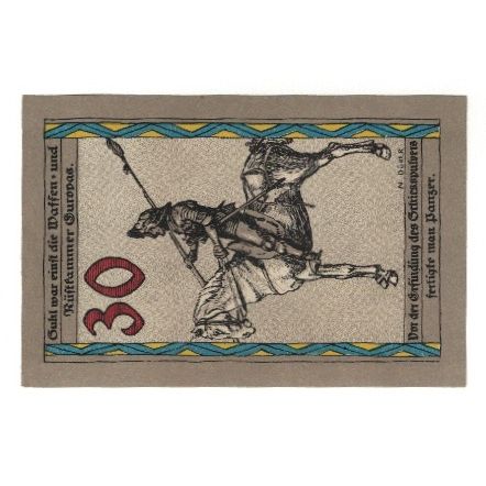 Banknote, Germany, Suhl Stadt, 30 Pfennig, cavalier, 1922, AU(55-58)