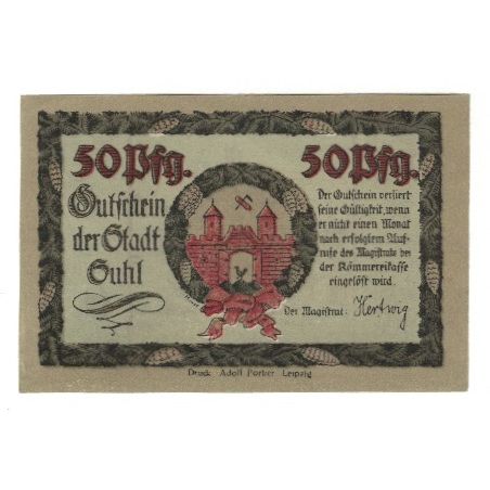 Banknote, Germany, Suhl Stadt, 50 Pfennig, Batiment, 1922, AU(55-58)