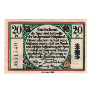 Banknote, Germany, Helgoland Spar & Leihkasse der Landgemeinde, 20 Pfennig