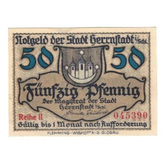 Banknote, Germany, Herrnstadt Stadt, 50 Pfennig, Batiment, undated (1920)
