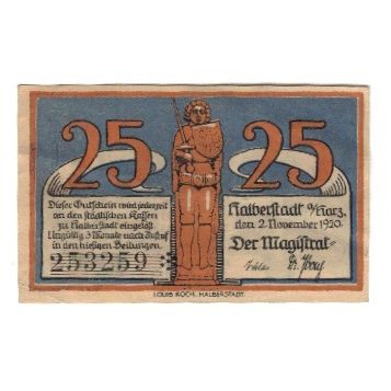 Billet, Allemagne, Halberstadt Stadt, 25 Pfennig, Batiment, 1920, 1920-11-02